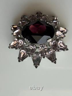 Vintage Schreiner Purple & Aurora Borealis Rhinestone Domed Brooch