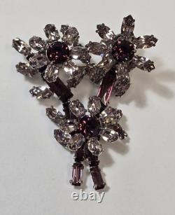 Vintage Schreiner Purple Lavendar Rhinestone Flower Trembler Brooch
