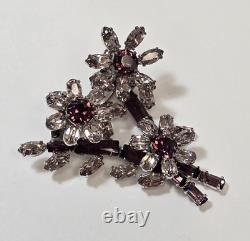 Vintage Schreiner Purple Lavendar Rhinestone Flower Trembler Brooch