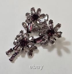 Vintage Schreiner Purple Lavendar Rhinestone Flower Trembler Brooch
