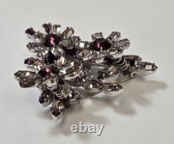 Vintage Schreiner Purple Lavendar Rhinestone Flower Trembler Brooch