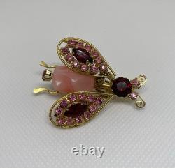 Vintage Schreiner Rhinestone Movable Wings Bumble Bee Bug Pin Gold Plated