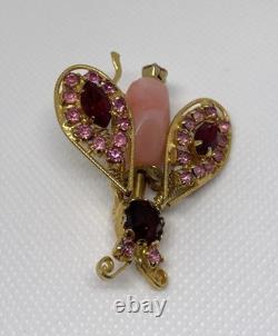 Vintage Schreiner Rhinestone Movable Wings Bumble Bee Bug Pin Gold Plated