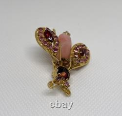Vintage Schreiner Rhinestone Movable Wings Bumble Bee Bug Pin Gold Plated