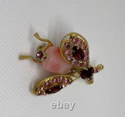 Vintage Schreiner Rhinestone Movable Wings Bumble Bee Bug Pin Gold Plated