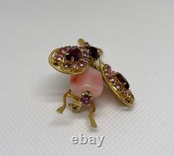Vintage Schreiner Rhinestone Movable Wings Bumble Bee Bug Pin Gold Plated
