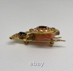 Vintage Schreiner Rhinestone Movable Wings Bumble Bee Bug Pin Gold Plated