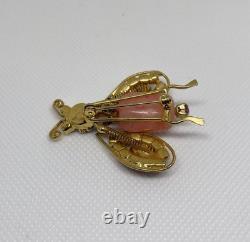 Vintage Schreiner Rhinestone Movable Wings Bumble Bee Bug Pin Gold Plated