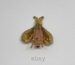 Vintage Schreiner Rhinestone Movable Wings Bumble Bee Bug Pin Gold Plated