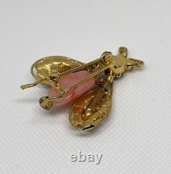 Vintage Schreiner Rhinestone Movable Wings Bumble Bee Bug Pin Gold Plated