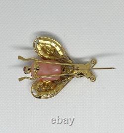 Vintage Schreiner Rhinestone Movable Wings Bumble Bee Bug Pin Gold Plated
