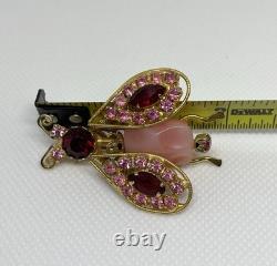 Vintage Schreiner Rhinestone Movable Wings Bumble Bee Bug Pin Gold Plated