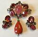 Vintage Schreiner Signed Pink And Gray Rhinestone Brooch And Earrings