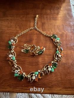 Vintage Selro Selina Silver Tone Multi-color Rhinestone Necklace And Brooch