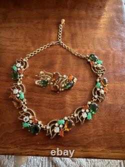 Vintage Selro Selina Silver Tone Multi-color Rhinestone Necklace And Brooch