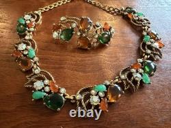 Vintage Selro Selina Silver Tone Multi-color Rhinestone Necklace And Brooch