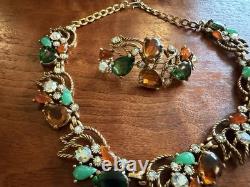 Vintage Selro Selina Silver Tone Multi-color Rhinestone Necklace And Brooch