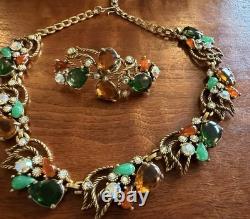 Vintage Selro Selina Silver Tone Multi-color Rhinestone Necklace And Brooch