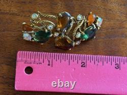 Vintage Selro Selina Silver Tone Multi-color Rhinestone Necklace And Brooch