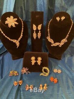 Vintage Sherman Rhinestone jewelry lot earrings necklace brooch signed 14 pieces