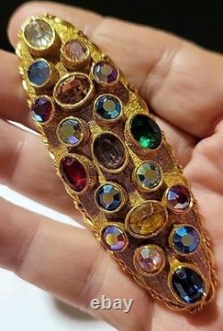 Vintage Signed ART Goldtone Multicolor Crystal Rhinestones Brooch