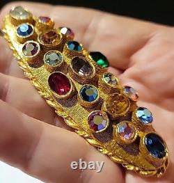 Vintage Signed ART Goldtone Multicolor Crystal Rhinestones Brooch