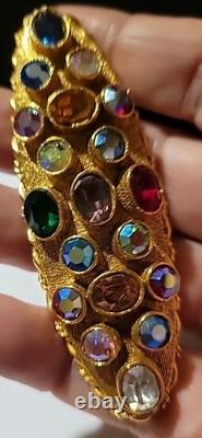 Vintage Signed ART Goldtone Multicolor Crystal Rhinestones Brooch