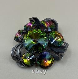 Vintage Signed Alice Caviness Brooch Watermelon Rivoli Silver Tone