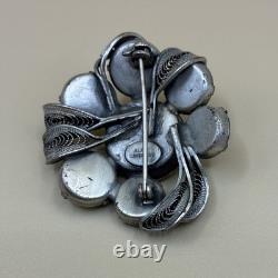 Vintage Signed Alice Caviness Brooch Watermelon Rivoli Silver Tone