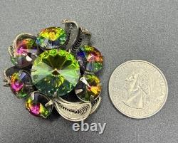 Vintage Signed Alice Caviness Brooch Watermelon Rivoli Silver Tone