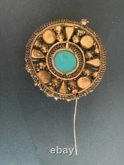Vintage Signed Austria Marbleized Turquoise Pearl Rhinestone Pin Brooch Fine