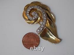 Vintage Signed Barclay Nautilus Swirl Rhinestone Fur Clip Gold Pin Brooch 10e 24