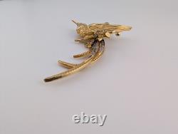 Vintage Signed Boucher 7471 Gold Tone Pastel Rhinestone Bird Of Paradise Brooch