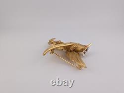 Vintage Signed Boucher 7471 Gold Tone Pastel Rhinestone Bird Of Paradise Brooch