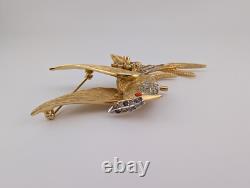 Vintage Signed Boucher 7471 Gold Tone Pastel Rhinestone Bird Of Paradise Brooch