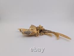 Vintage Signed Boucher 7471 Gold Tone Pastel Rhinestone Bird Of Paradise Brooch