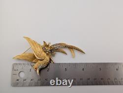Vintage Signed Boucher 7471 Gold Tone Pastel Rhinestone Bird Of Paradise Brooch