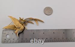 Vintage Signed Boucher 7471 Gold Tone Pastel Rhinestone Bird Of Paradise Brooch