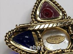 Vintage Signed CHANEL Gripoix Glass & Rhinestone MALTESE CROSS 1980s Brooch Pin