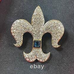 Vintage Signed Carolee Fleur De Lis Gold Tone Rhinestone Crystals Pin Brooch 80s