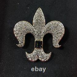 Vintage Signed Carolee Fleur De Lis Gold Tone Rhinestone Crystals Pin Brooch 80s