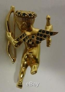 Vintage Signed Ciner Rhinestone Cupid Angel Pin Brooch