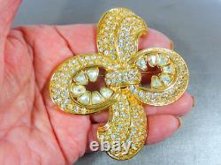 Vintage Signed Coro Craft Huge Gold Tone Trillion & Round Rhinestone Brooch