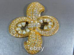 Vintage Signed Coro Craft Huge Gold Tone Trillion & Round Rhinestone Brooch
