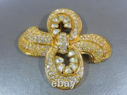 Vintage Signed Coro Craft Huge Gold Tone Trillion & Round Rhinestone Brooch