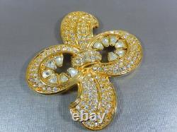 Vintage Signed Coro Craft Huge Gold Tone Trillion & Round Rhinestone Brooch