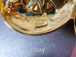 Vintage Signed Coro Craft Huge Gold Tone Trillion & Round Rhinestone Brooch