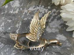 Vintage Signed Coro Jelly Belly & Rhinestone Mallard Duck Figural Brooch Pin