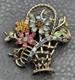 Vintage Signed Coro Multicolor Rhinestone Daisy Flower Basket Brooch Pin