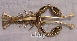 Vintage Signed Coro Rhinestone Lobster Brooch Beautiful Old Figural Piece